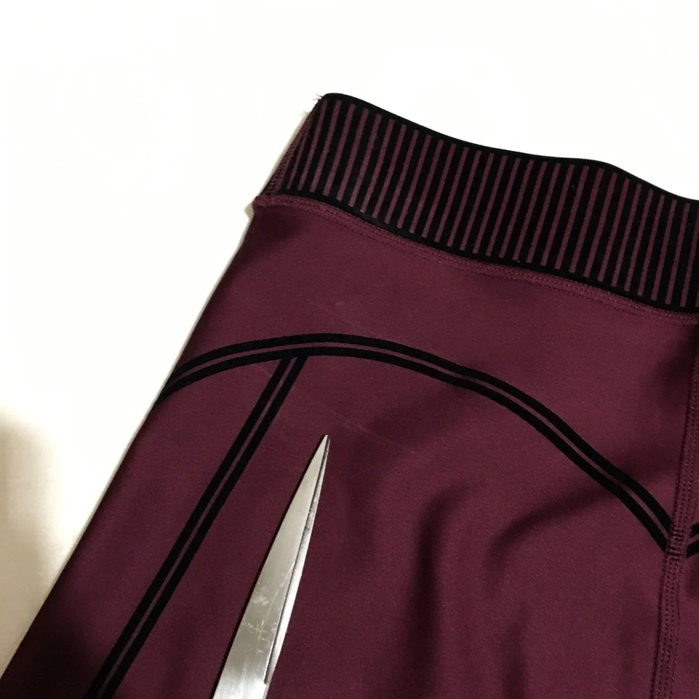 Alo Yoga Leggings Women Medium Burgundy Side Stripe Athletic
